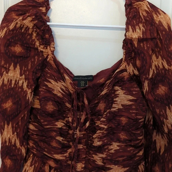 HOUSE of Harlow 1960 dress long Ballon sleeve lined Layered Burgundy - Picture 4 of 7